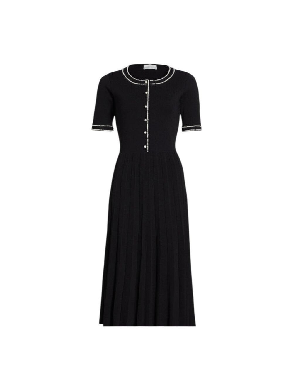 Elie Tahari Leona Black Knit Sweater Dress with Pearl Embellishments. Size M - Picture 2 of 13